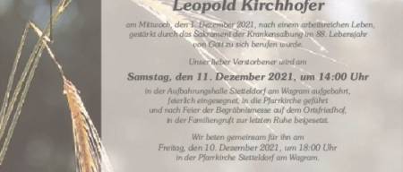 Kamerad Kirchhofer Leopold verstorben